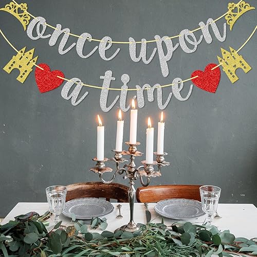 Miniatura 9 de Qttier Once Upon A Time - Cartel con purpurina, cartel premontado para despedida de soltera, compromiso, suministros de decoración de fiesta de boda