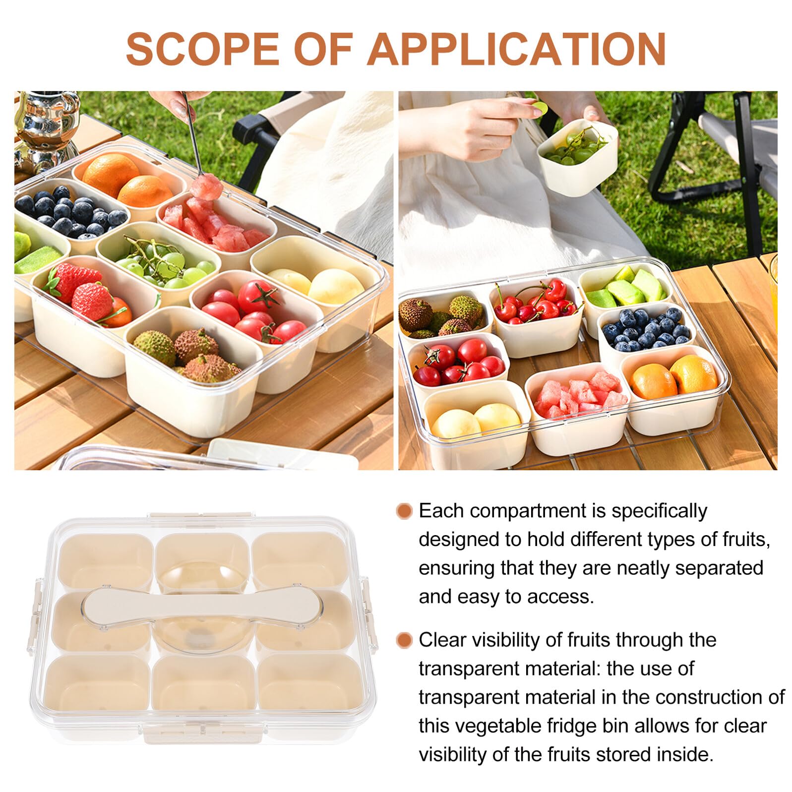 Hohopeti Contenitore in Pet e Pp 9 Scomparti per Alimenti Trasparente per Conservare Frutta e Verdura Organizer Frigo Salvaspazio Manico Durante la Spesa