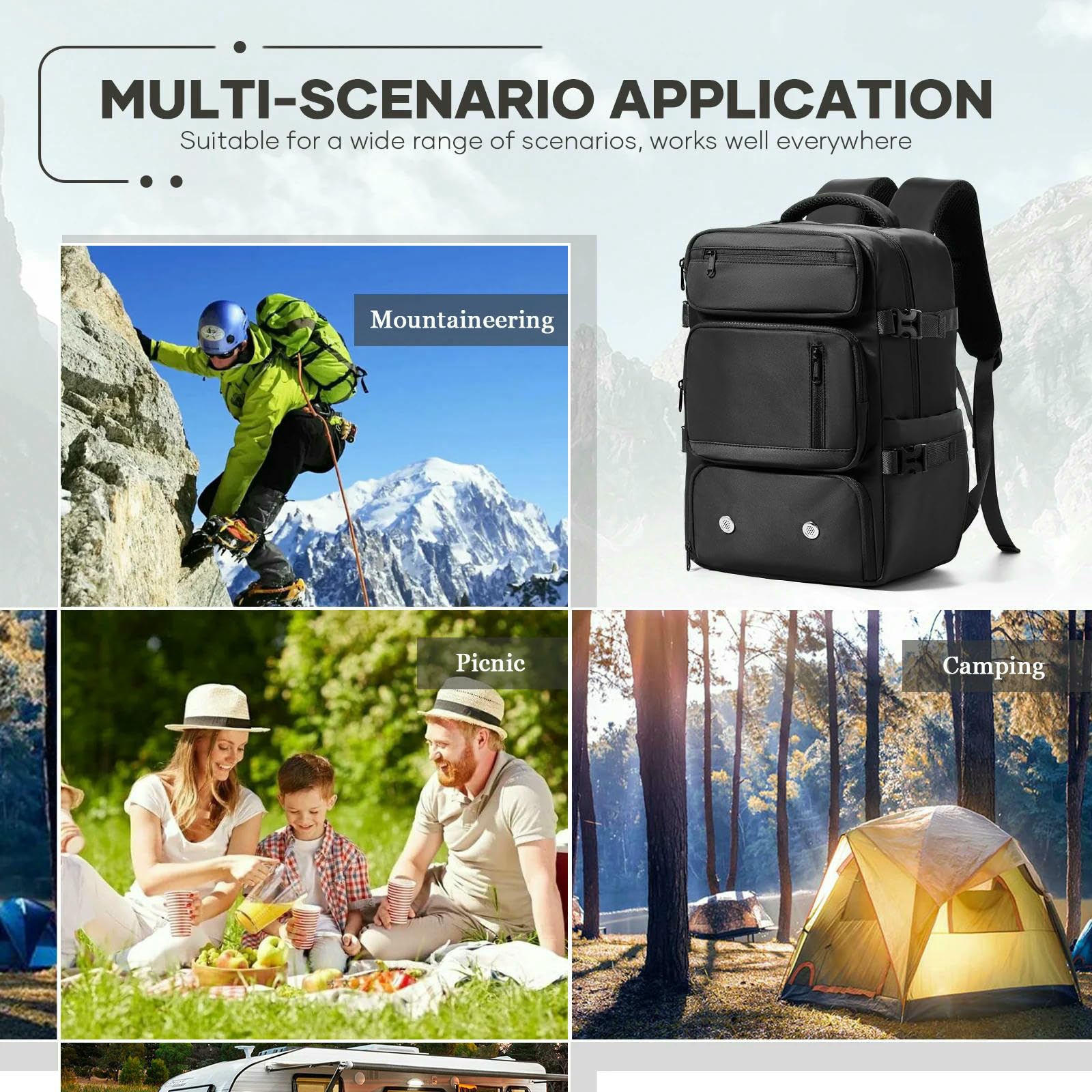 Zaino da Viaggio Antifurto per Aereo – Borsa Cabina Approvata Ryanair, Laptop Escursioni E Sport, Bagaglio A Mano Uomo-Nero