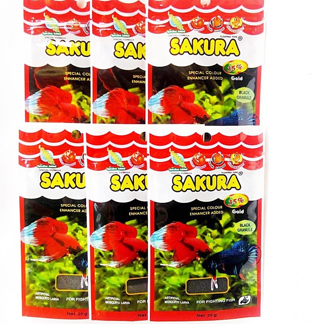 Sakura Betta Fighting Fish Food Gold Mosquito Larva Baby Floating Pellet 6 x 20g