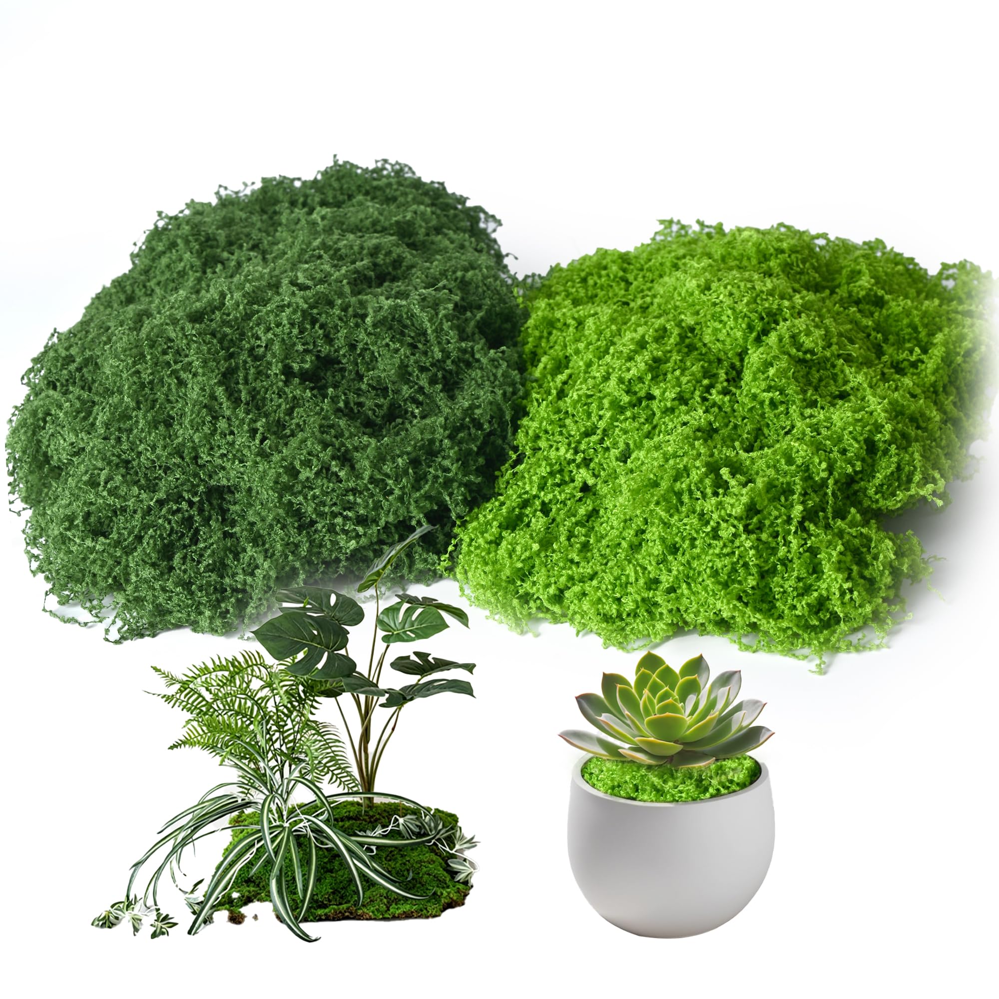 Fake Moss for Plants Indoor, 3.5OZ Dual-Color Artificial Moss for Crafts, Realistic Faux Moss for Terrariums, Fairy Gardens, Potted Plants, DIY Home Decor, Glass Jars, Light &amp; Dark Green（100g）