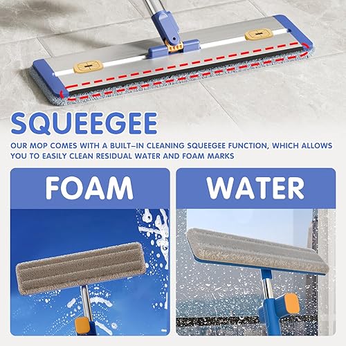 Miniatura 5 de Trapeador plano de microfibra de 16.5 pulgadas, trapeador plano para limpiar suelos y húmedos, con mango largo de 55 pulgadas para limpiador de