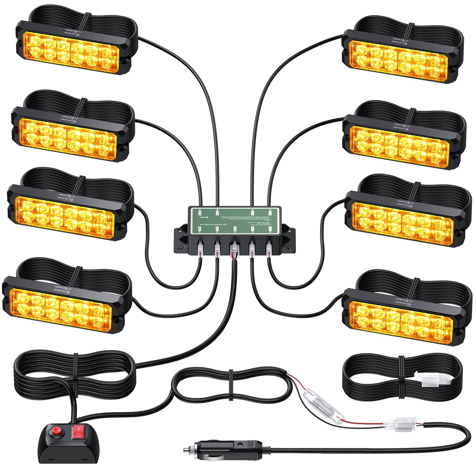 EYPINS 8 x 12 LED Luci di Avvertimento di Emergenza 12V/24V,14 Modalità Lampeggiante,Impermeabile IP65,Luce Lampeggiante per Trattore Auto Camion