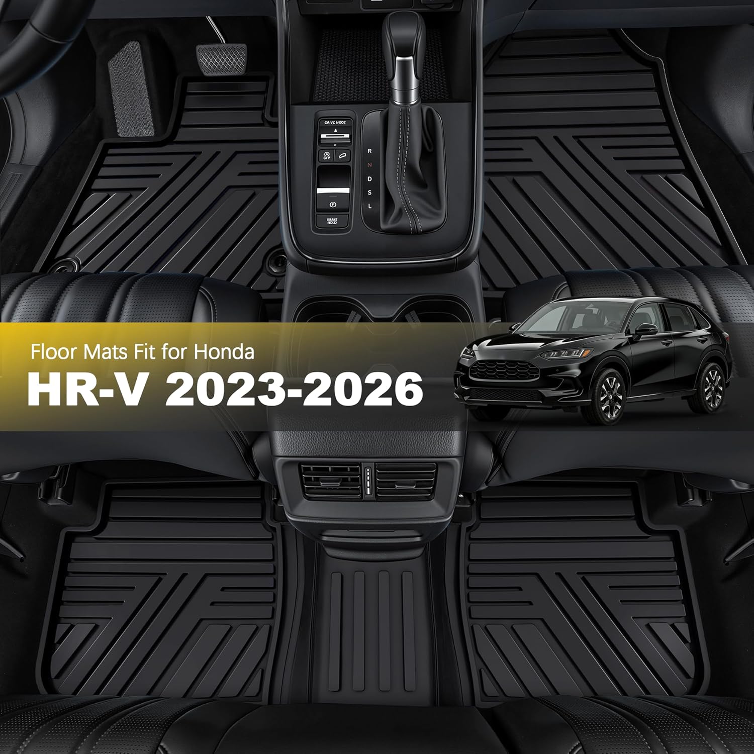 Floor Mats Fit for 2023-2026 Honda HRV Sport/LX/EX-L (Gasoline & Hybrid) & for Acura ADX 2025-2026, Custom Fit All Weather Protection Heavy Duty Anti-Slip Car Mats for HR-V, 1st & 2nd Row, Black
