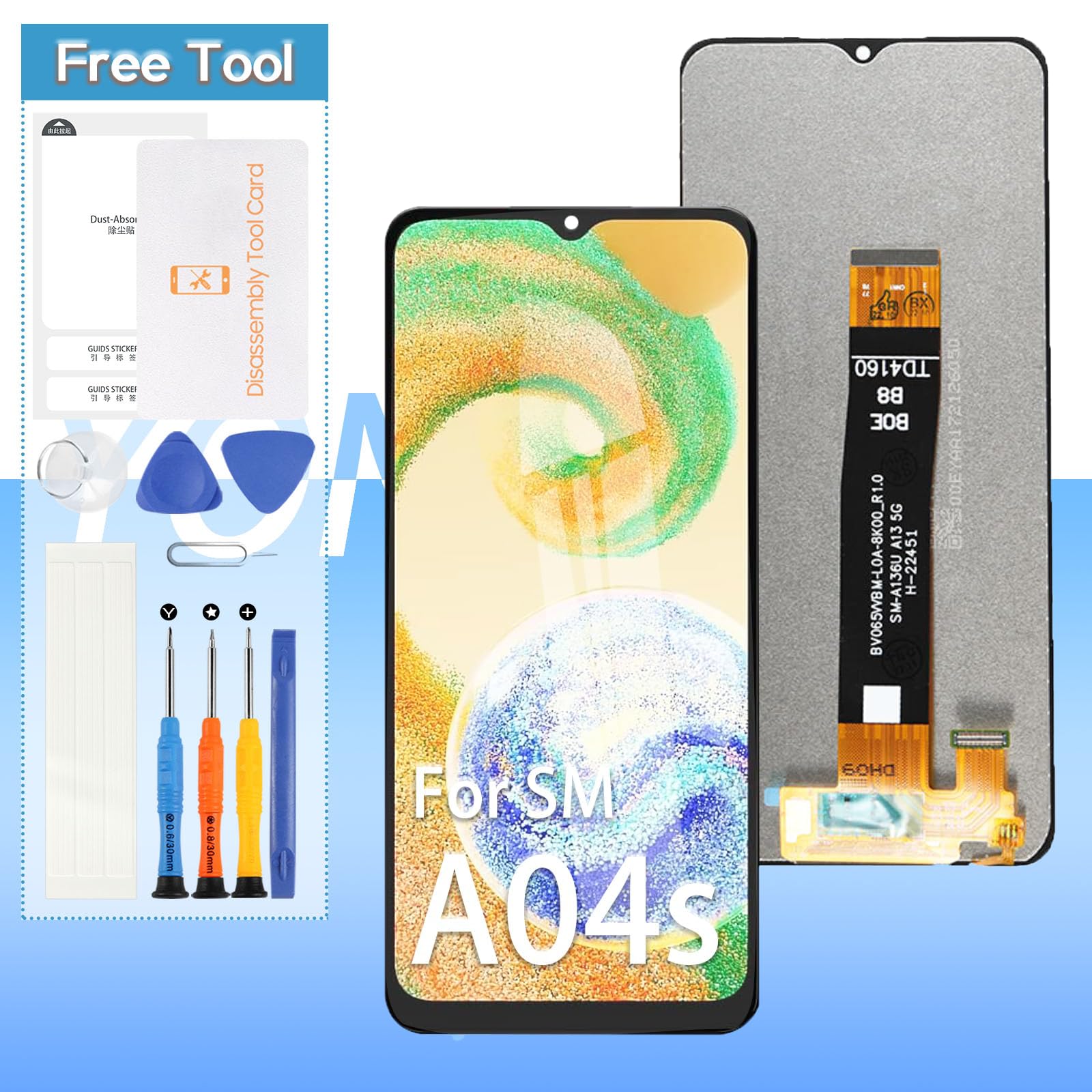 Yondista LCD Touch Screen Assembly Replacement for Samsung Galaxy A04S A047F A047F/DS A047F/DSN | 6.5" in-Cell Display | Black | Tools Included &