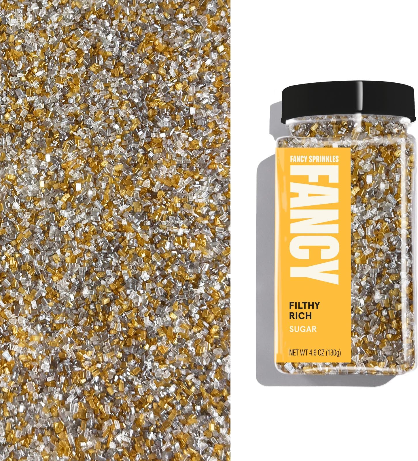 Fancy Sprinkles Filthy Rich Fancy Sugar Gold and Silver Shimmering Sugar Crystals 1 Pack (4.6 OZ)