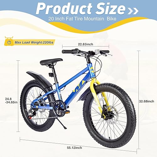 Miniatura 5 de Bicicleta de montaña de 20 pulgadas para niños y niñas a partir de 5 años, bicicleta Shimano de 7 velocidades con frenos de disco duales todo