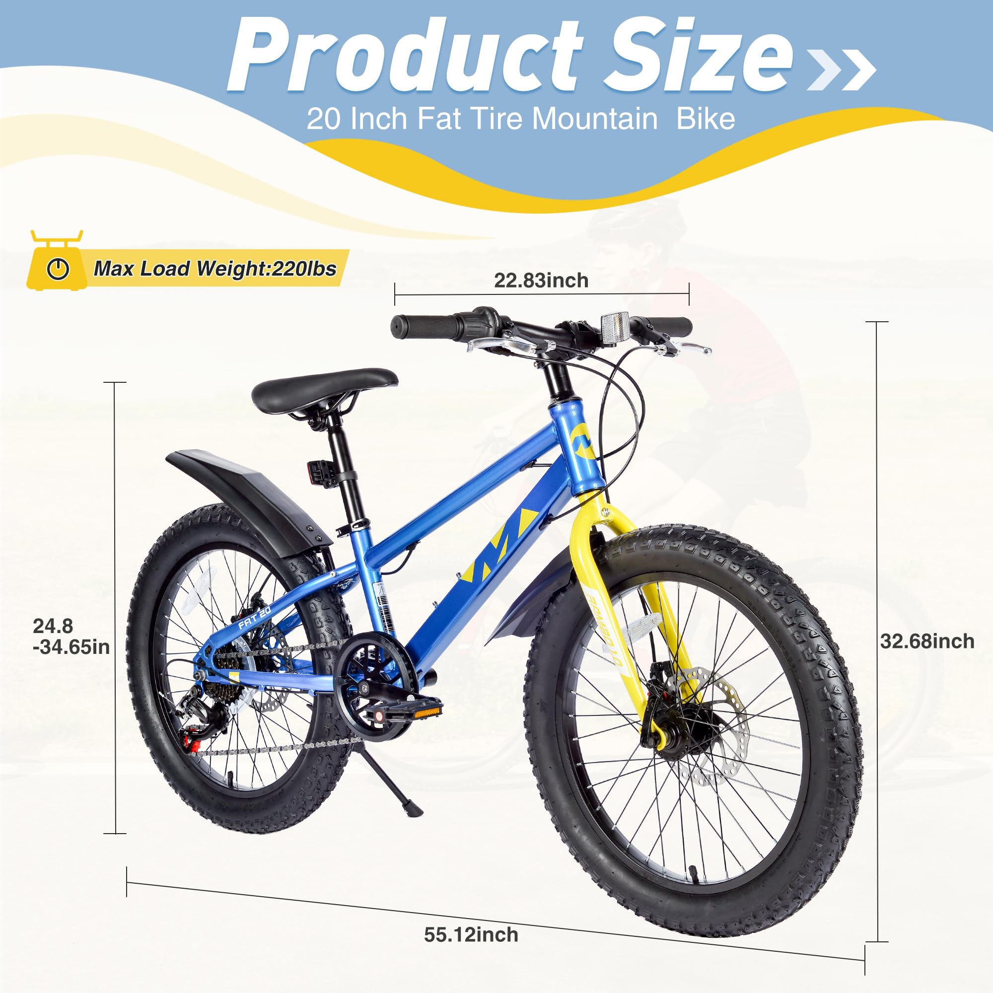 Amazon.com : MEGHNA Kids Mountain Bike Fat Tire 20 inch Wheel 7