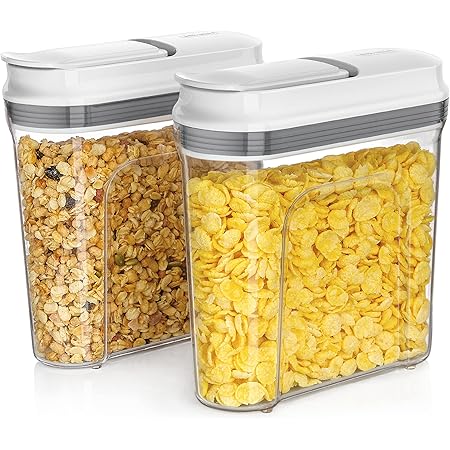 MR.SIGA 2 Pack Airtight Cereal Dispenser Set, Cereal Containers Storage Dispenser, BPA Free, 1.3 L / 44oz, Medium, White