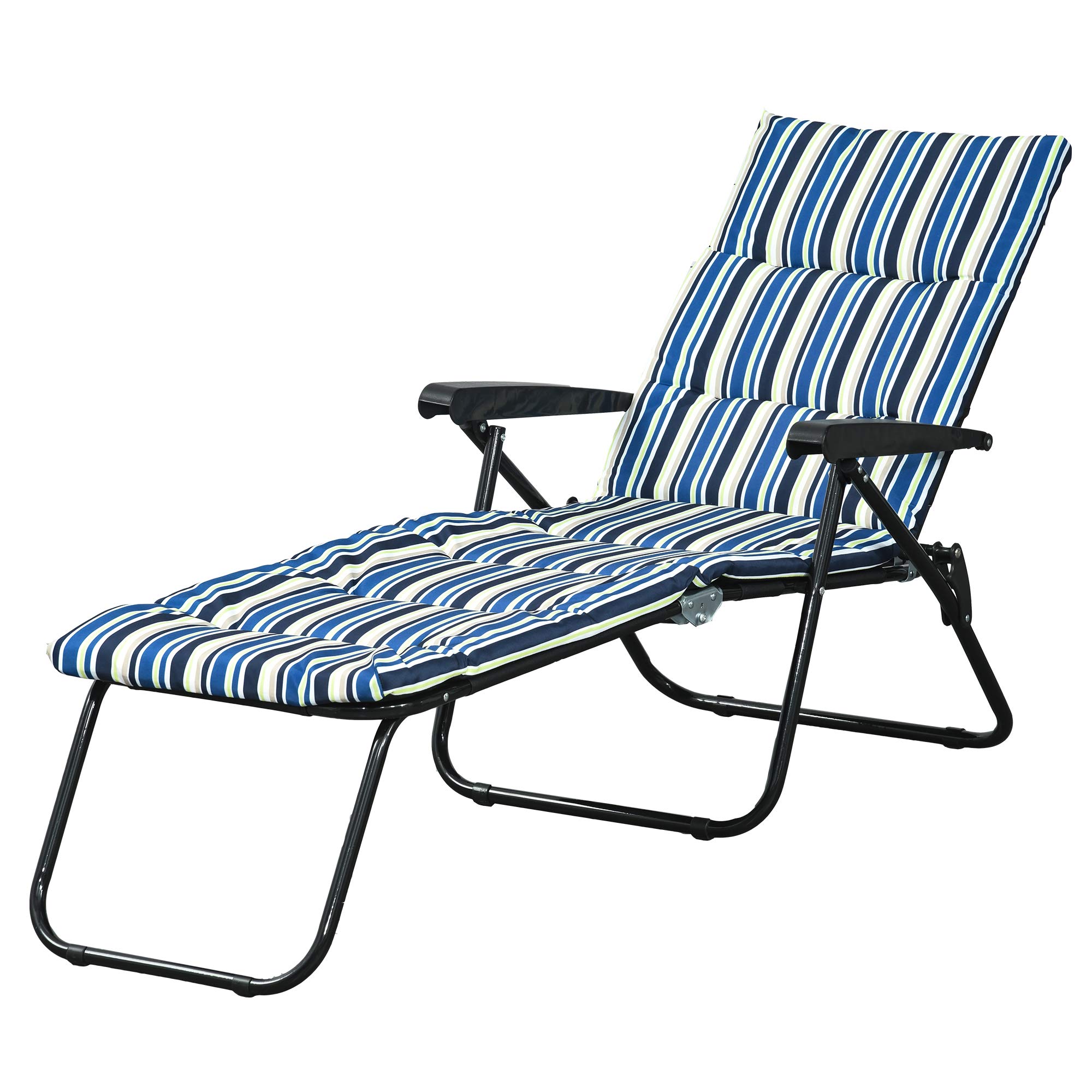 Outsunny Bain de Soleil Pliable Transat Inclinable 6 Positions Multicolore | Grand Confort, Avec Matelas, Accoudoirs, Acier Polyester, leger, Jardin Extérieur