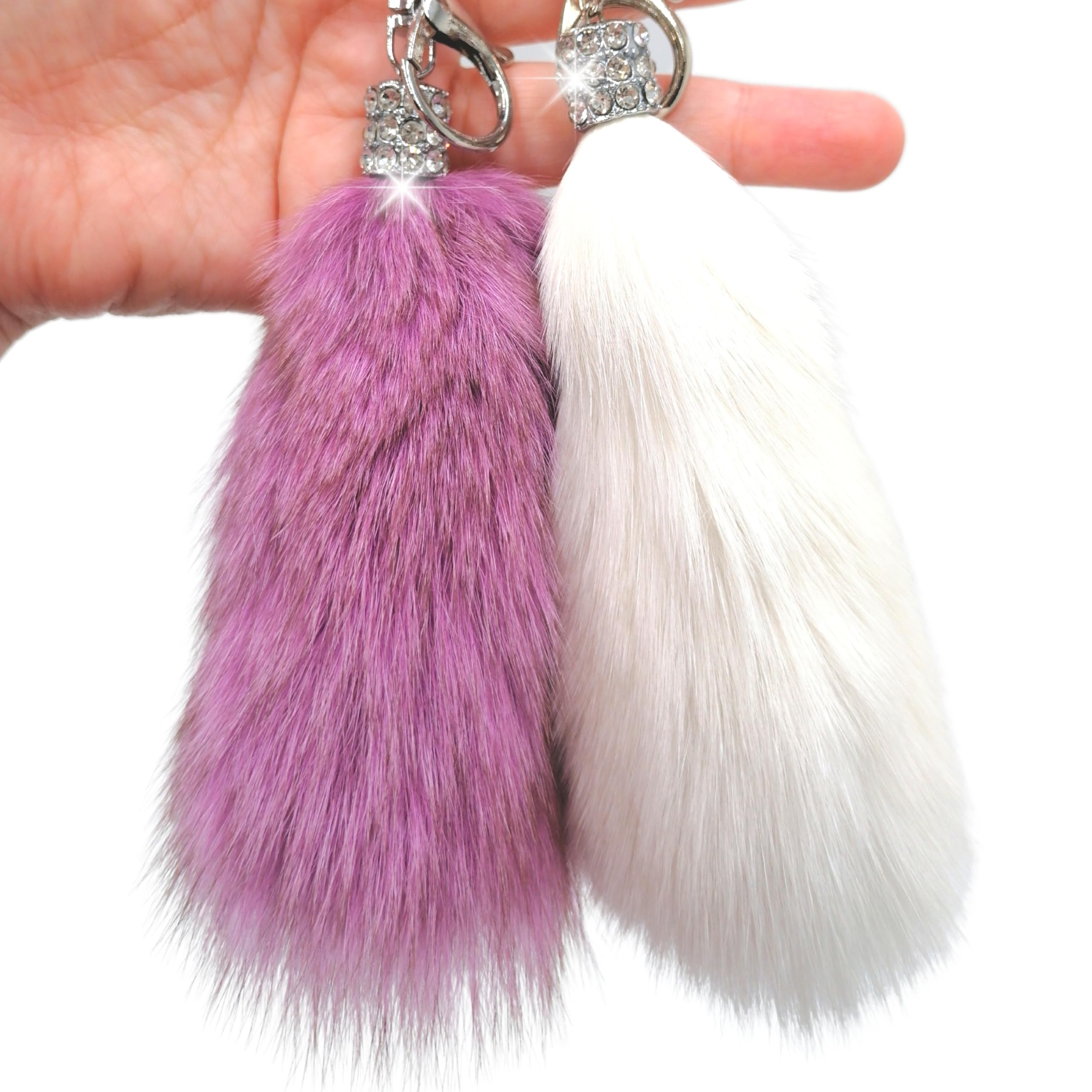 Pom Pom Tail Keychain, Fur Keychain, Fluffy Puffball Key Holder, Cute Soft Keyring for Women Bag Purse Backpack Tote