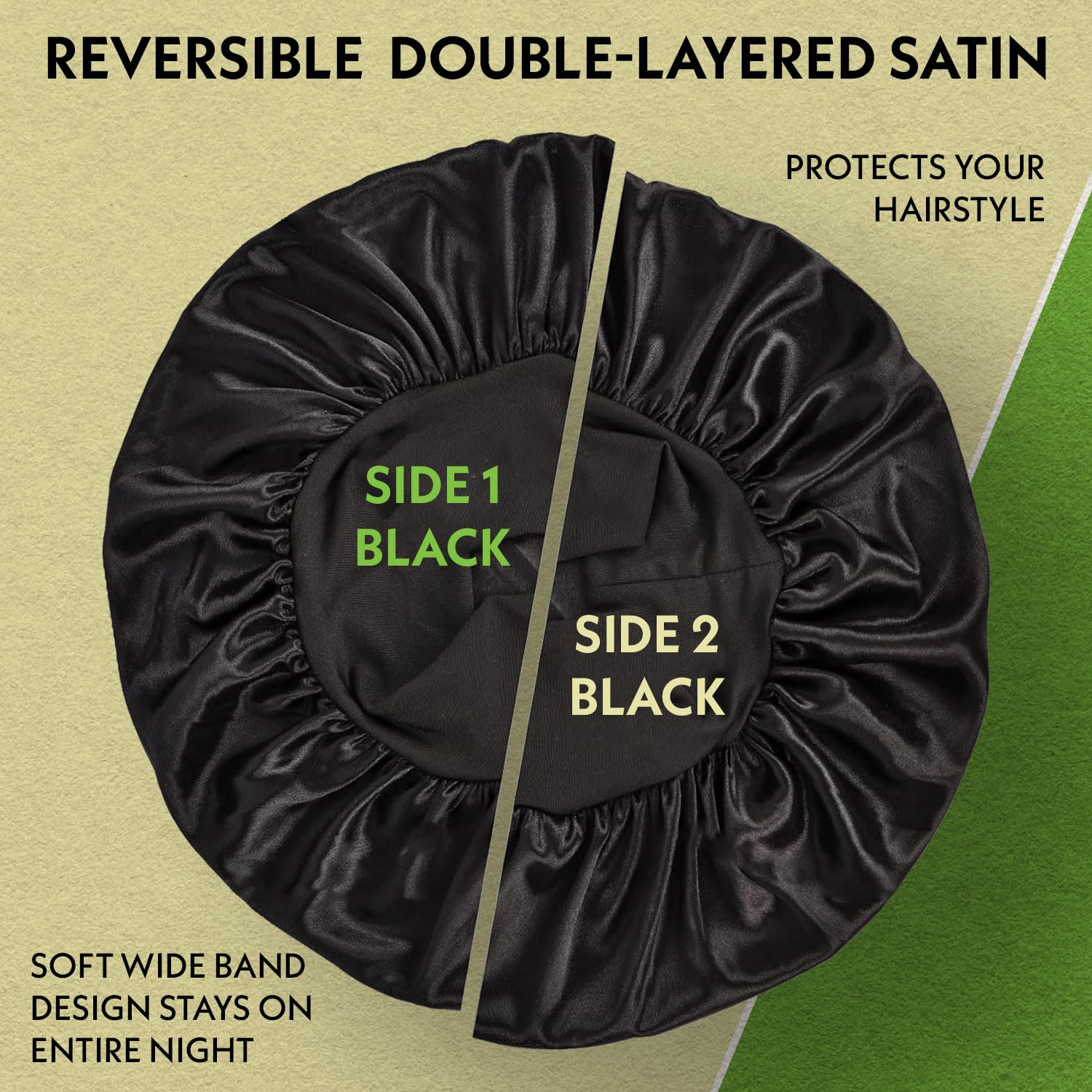 Superior Silk Bonnet for Men & Women, Reversible for Curly Hair - Black