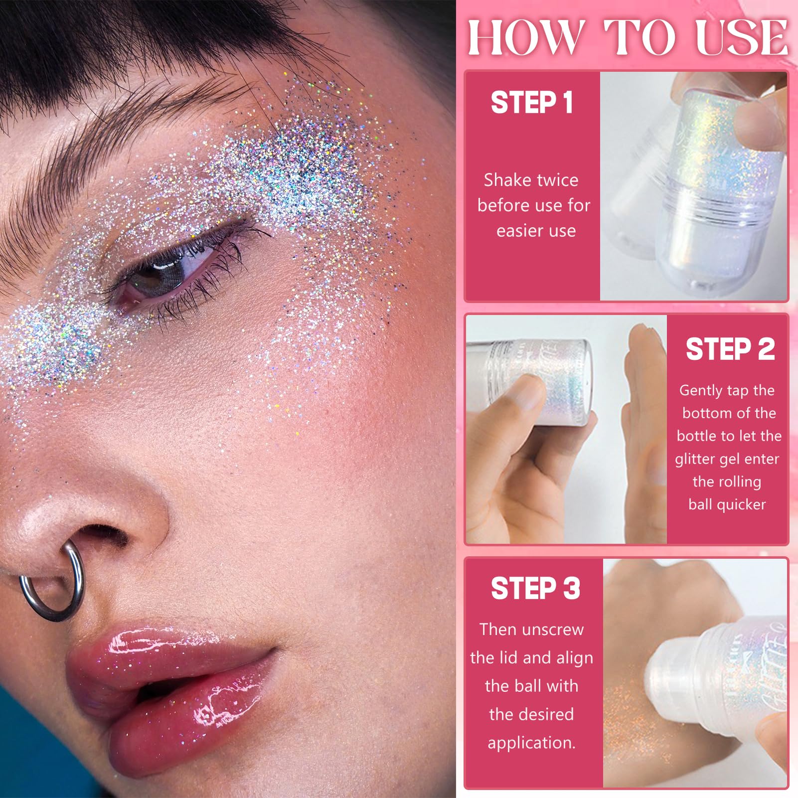 Roll-on Body Glitter Gel,Roll-on Corpo Glitter Gel,Mermaid Paillettes Glitter Corpo Capelli per Festival Rave Accessories,Shimmer Makeup per Festival Halloween Rave Party