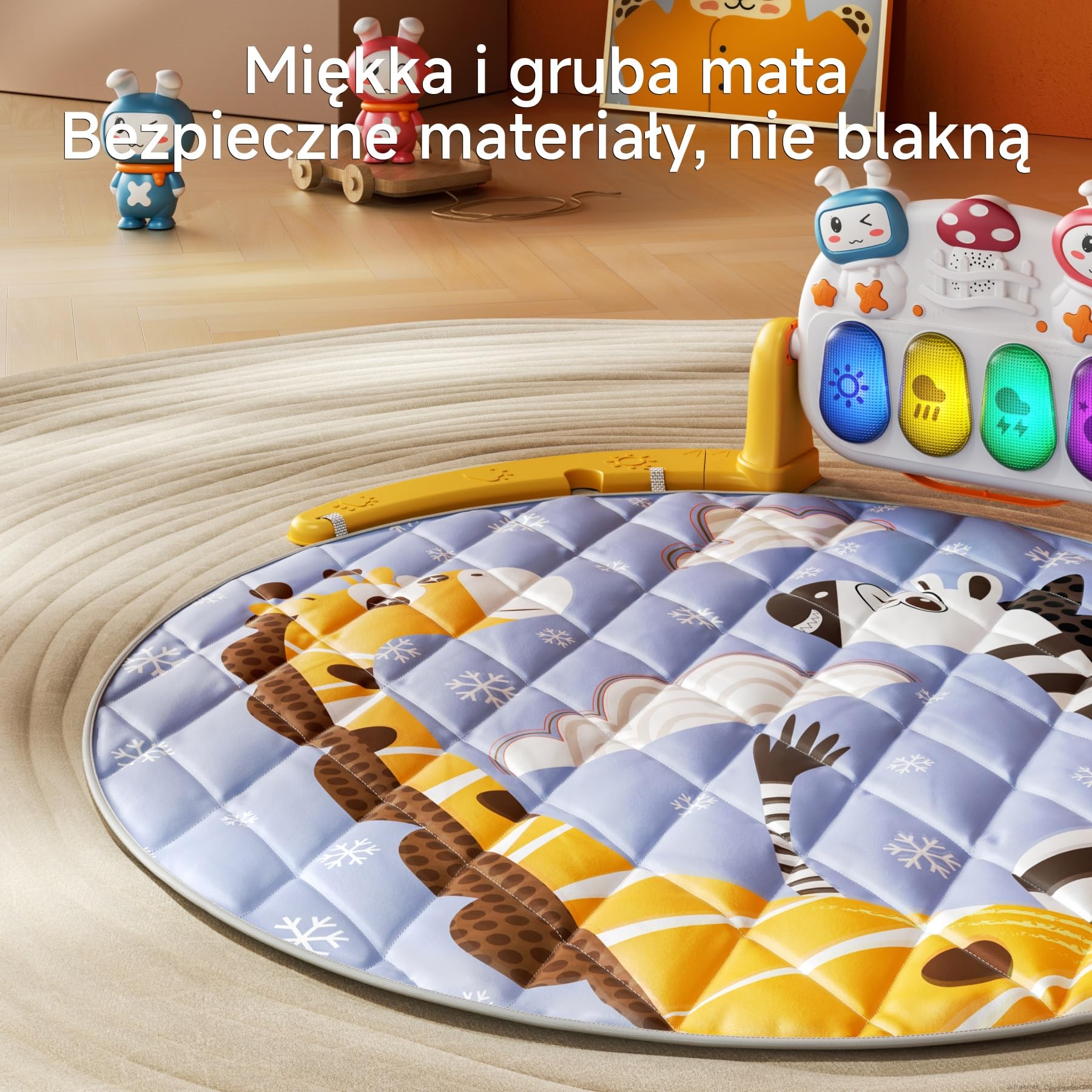 TUMAMA KIDS 4-w-1 Mata Aktywności Dla Niemowląt, Mata Aktywności Z Pianinkiem Dla Niemowląt, 70+ Dźwięków, 25+ Min Muzyki i Światła, Łuk Aktywności Gra, Zabawki Dla Niemowląt 0 1 3 6 Miesięcy