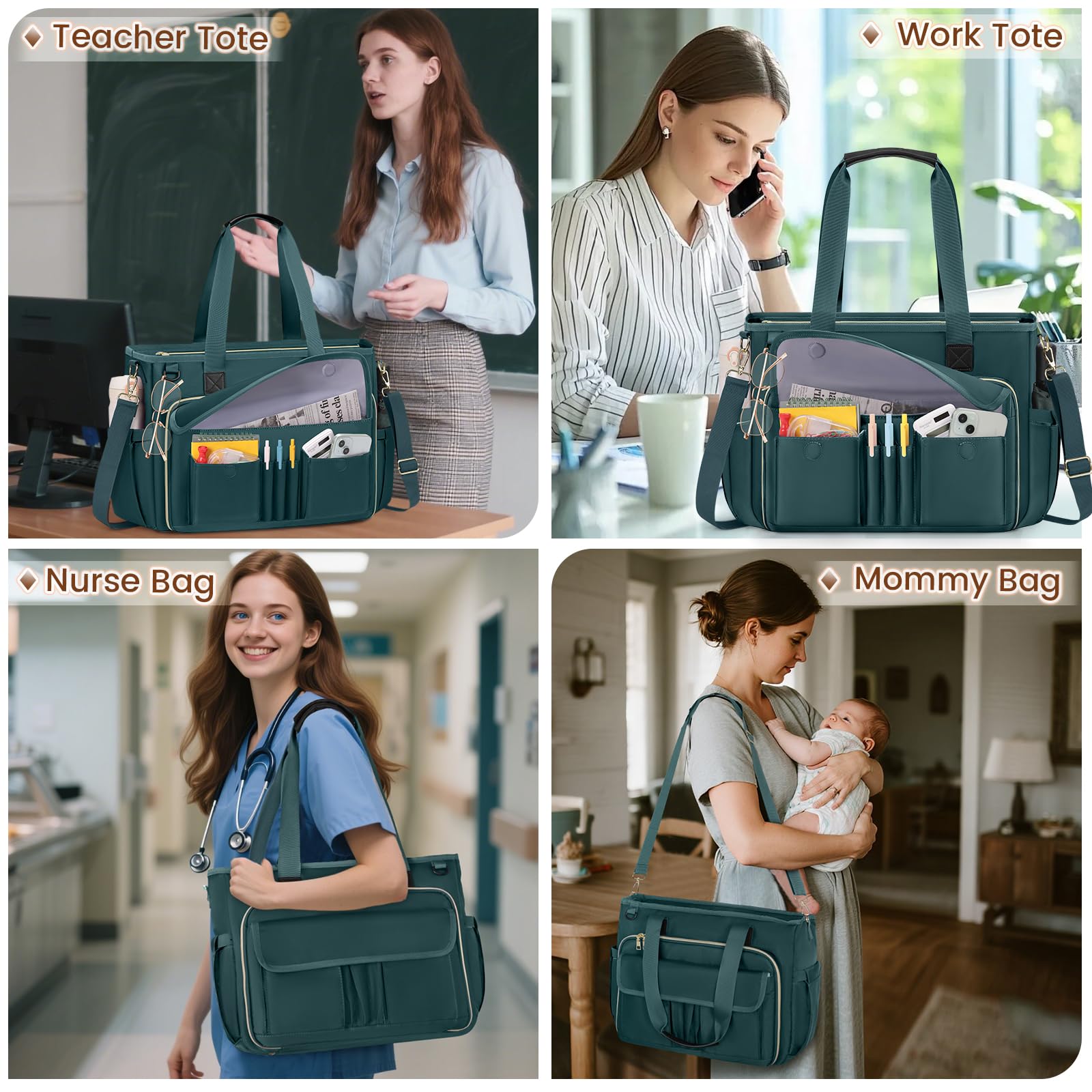 RAINSMORE Sac Fourre Tout pour Ordinateur 15,6 Pouces Sac de Professeur Grand Sac Cabas Femme pour Travail pour Enseignant d'infirmière d'étudiant