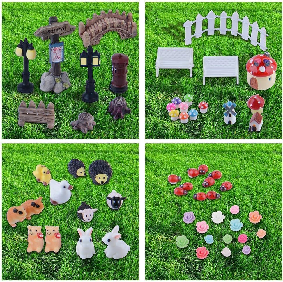 Zealor 100 PCS Mini Fairy Garden Accessories Kit Outdoor Mushroom Tiny Animal Miniatures Garden Figurines Landscape Ornaments for Bonsai Terrarium House Plant Party Decoration Supplies - image 6