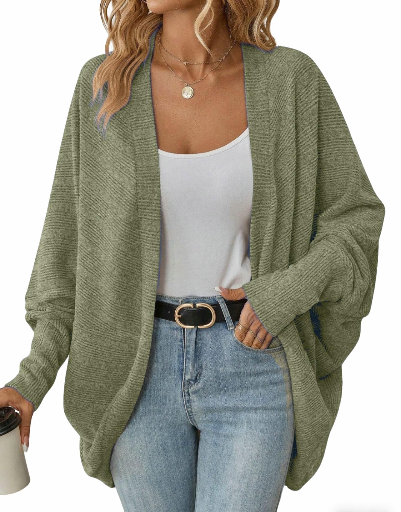 Fall Winter Knit Cardigan Long Sleeve Cape Shawl Open Front Oversized Sweater Outerwear Coats
