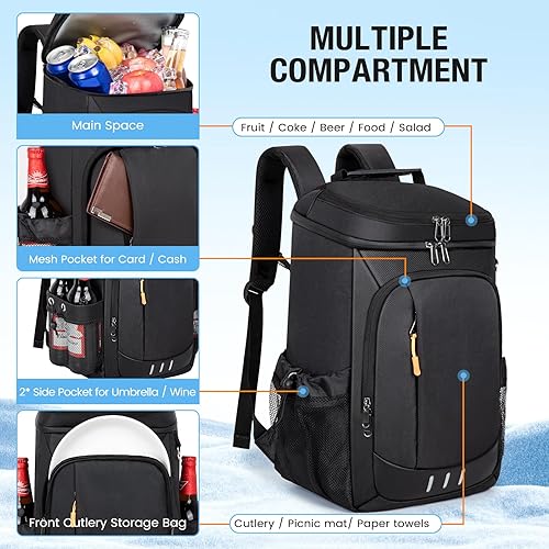 Vista 58 de Mochila térmica suave aislada a prueba de fugas, 30 latas, mochila térmica portátil para picnic, camping, playa, senderismo, barbacoa, almuerzo