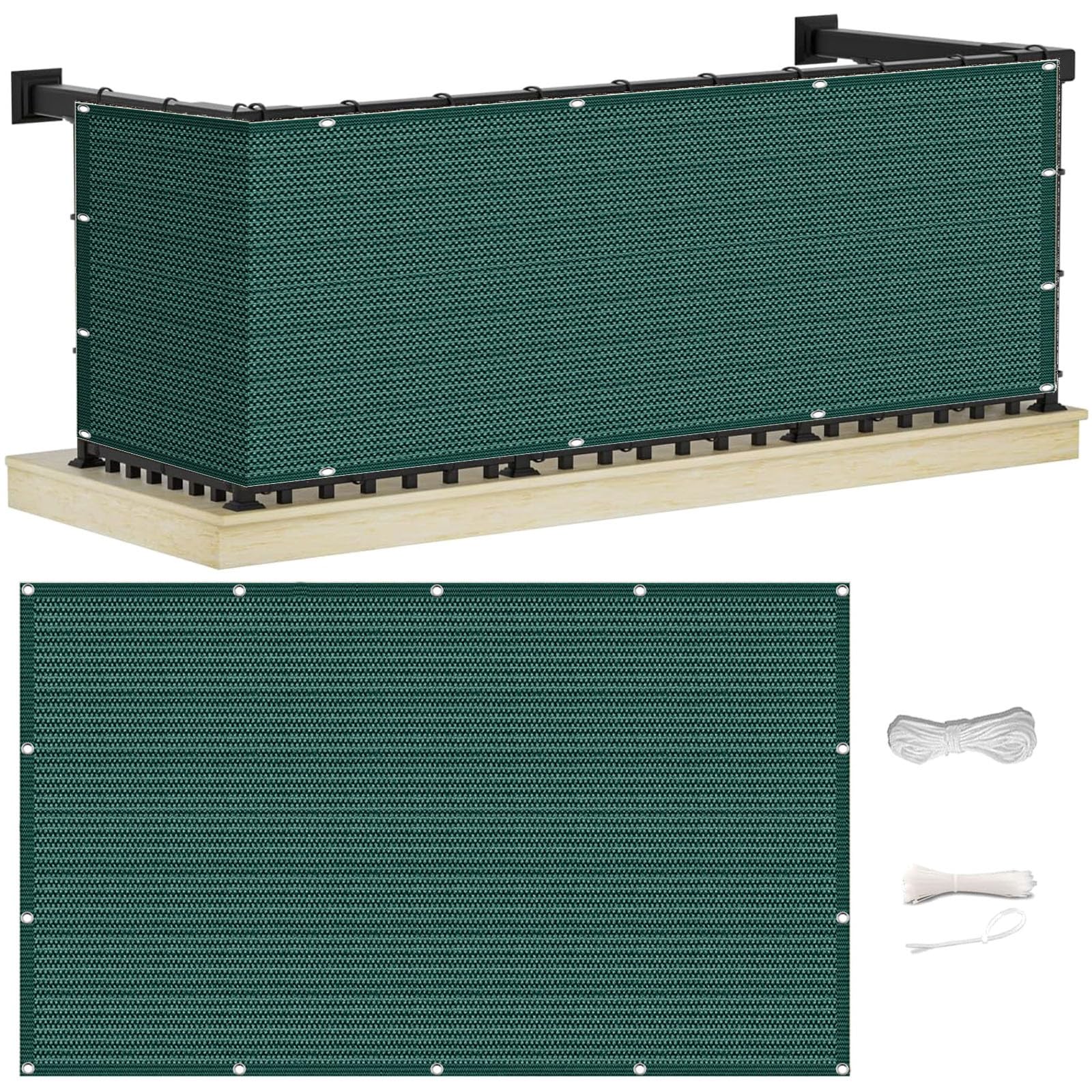 GJZQDKX Balcony Dark Green 65x950cm Windproof Tarpaulin Cover with Cable Ties Ideal for Balcony & Bedroom Privacy Protection