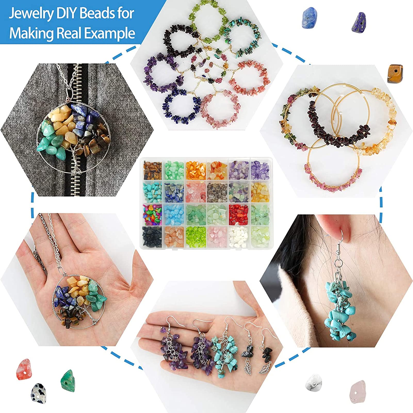 Perles En Pierres Naturelles Multicolores - Lot De 18 Couleurs - Taille 5-8 Mm - Idéal Création Bijoux DIY