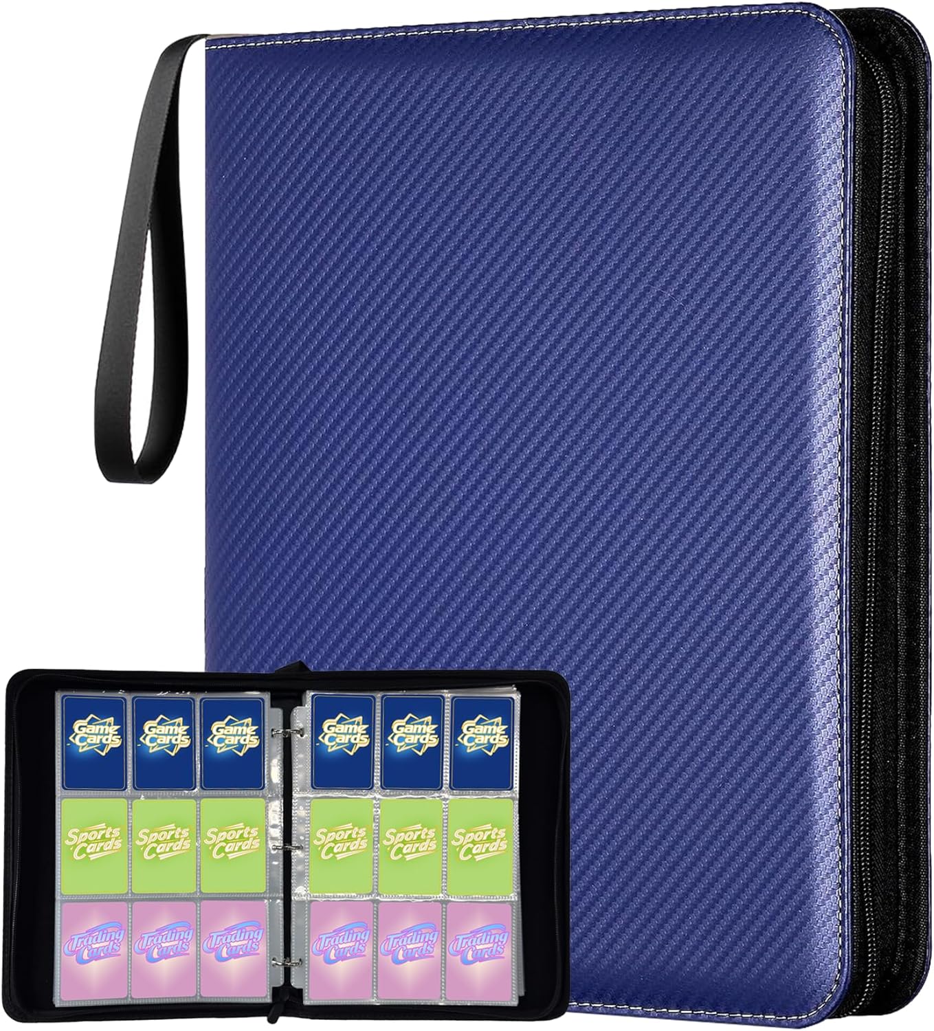9 Pocket Trading Card Binder, Holds 1080 Cards with 60 Removable Double-Sided Sleeves, Premium Zipper Top Loader Card Collection Album, PU Card Folder Holder for MTG, TCG, Baseball, Sports Cards