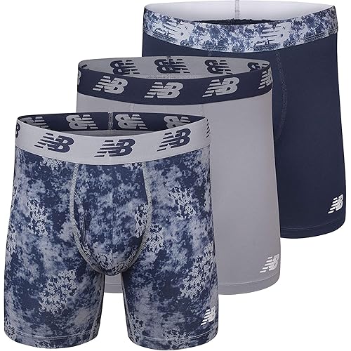 New Balance Men's Performance Boxer Briefs with Fly, Breathable Stretch Underwear, Moisture Wicking, Soft Waistband (3 Pack)