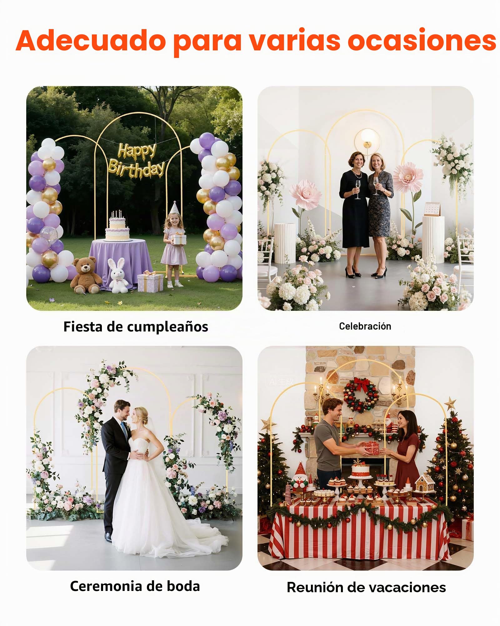 VEVOR Soporte de Arco Dorado, Juego de 3 uds de 2,2 x 1,2 m/2 x 1 m/1,8 x 0,8 m, Estructura Estable, para Fondo de Bodas, Cumpleaños, Graduaciones, Fiestas y Decoración de Ceremonias, Semicircular