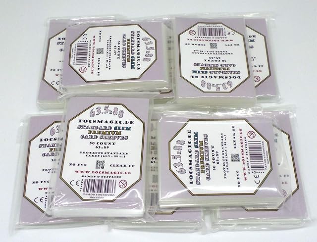 docsmagic.de 10 x 50 Premium Board Card Game Sleeves Clear - Slim Standard - 65 x 90 - Transparente Fundas