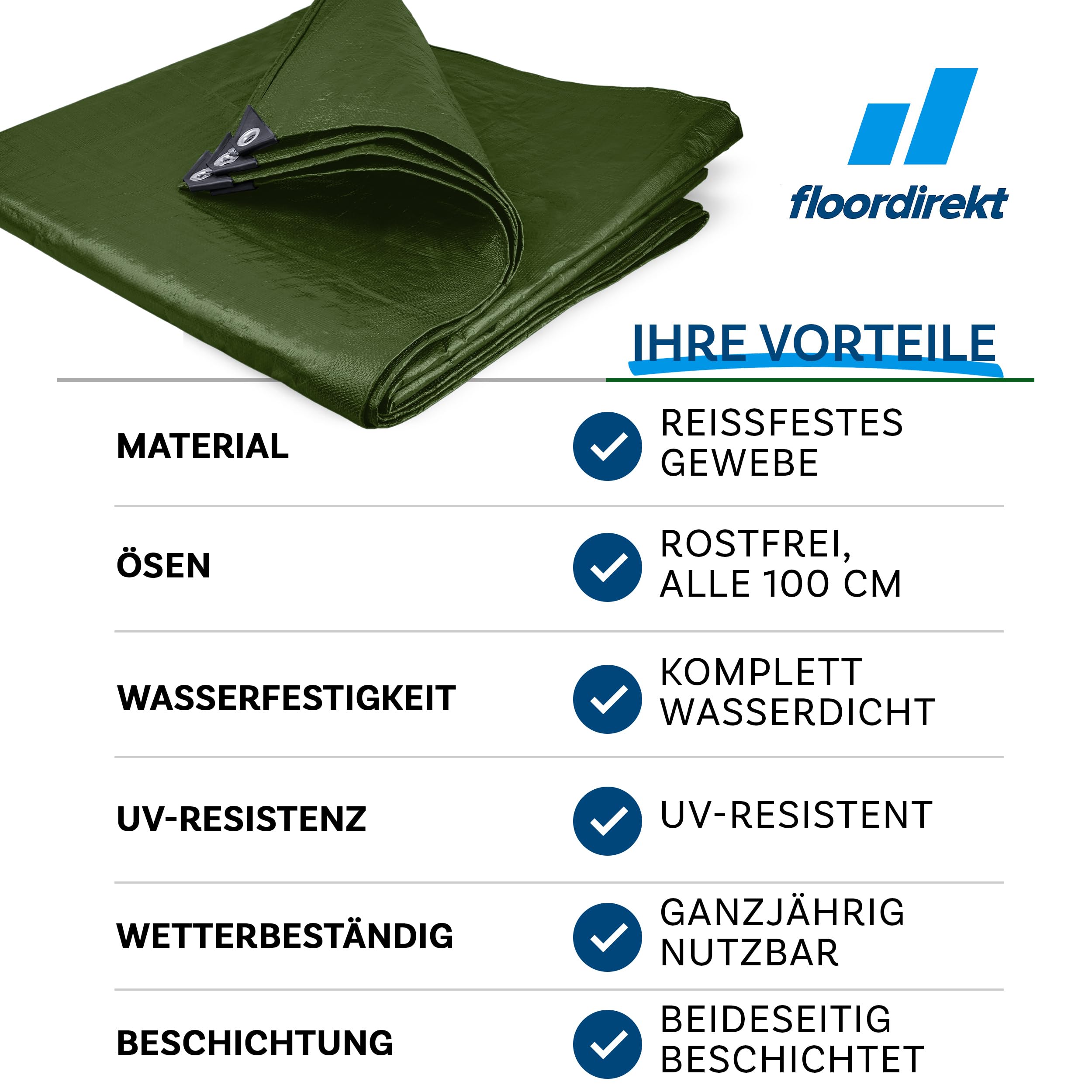 tillvex® Floordirekt Afdekzeil, met ingestanste ringen, 10 x - Zeil