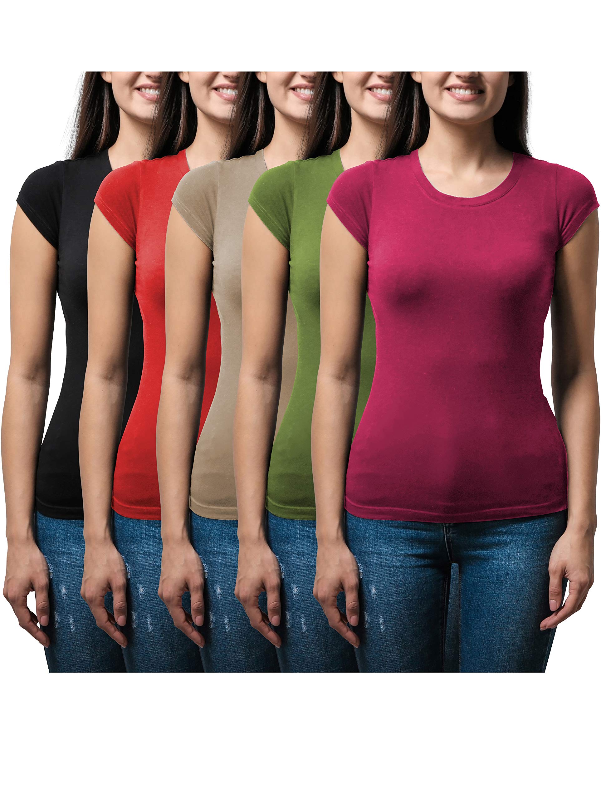 Sexy BasicsWomen's Cotton Stretch Color T Shirts | Casual & Active Basic Tops | Multi Packs
