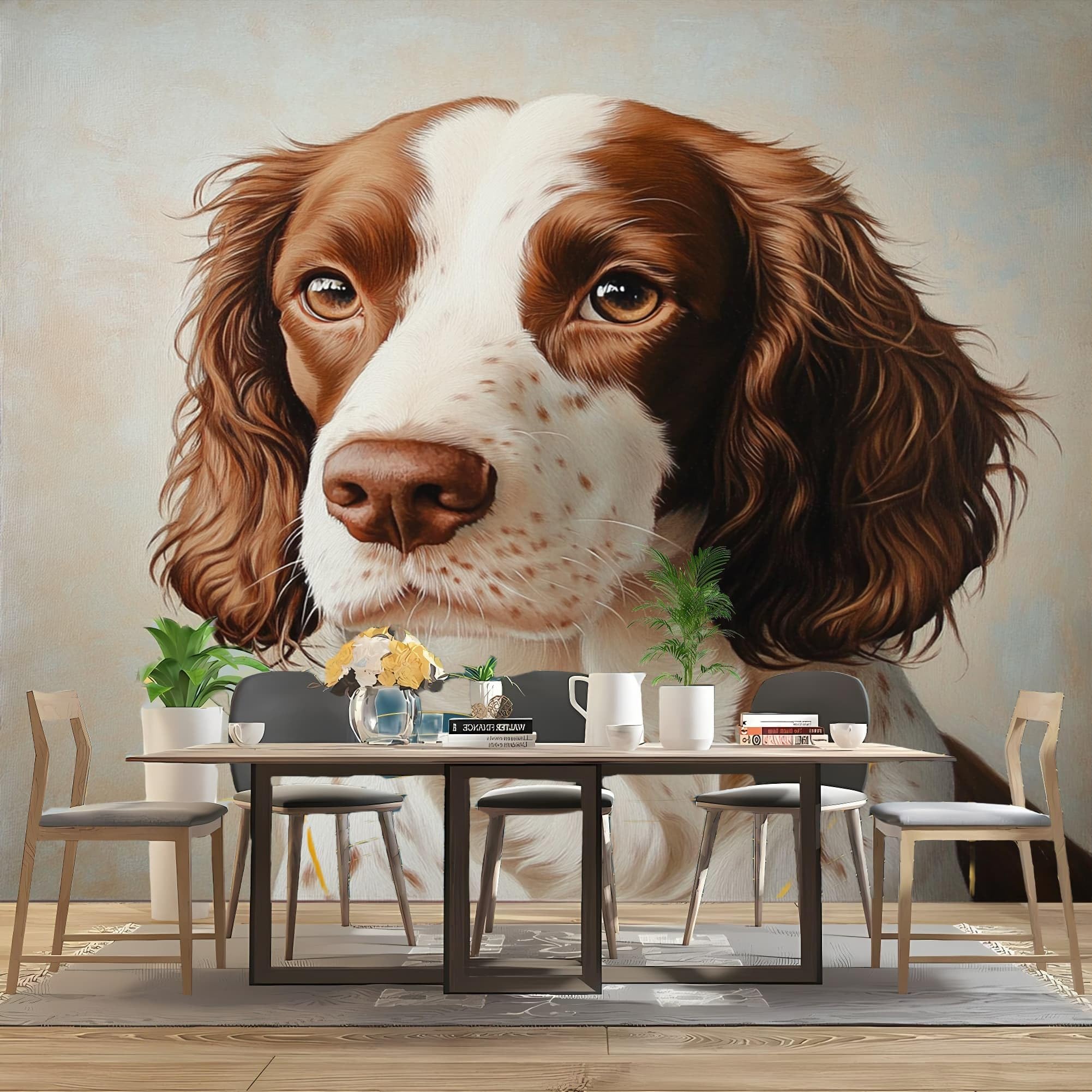 Kreatywna panoramiczna tapeta 350 x 256 cm Springer Spaniel usuwalne naklejki ścienne naklejki ścienne szare naklejki ścienne pokój dziecięcy tło ściany