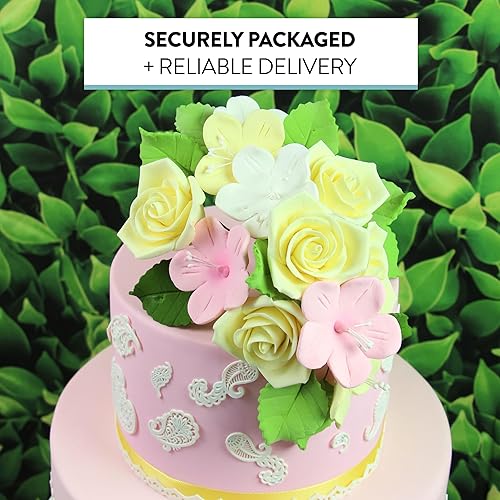 Vista 14 de Global Sugar Art Peace Rose Sugar Cake Flowers Apricot, 5 unidades con hojas por el chef Alan Tetreault albaricoque