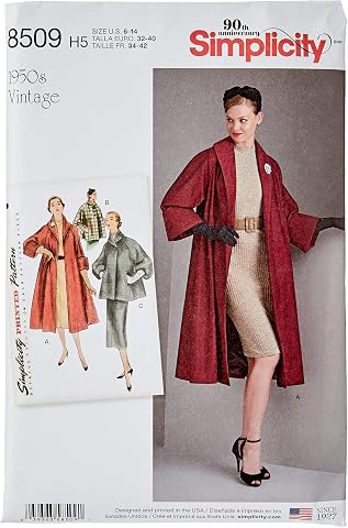 Simplicity US8509H6 US8509H5 Kesim Deseni 8509 H5 (34 – 38 – 40), Vintage Manto veya Ceket, Kadınlar için, Beyaz, 22 x 15 ...
