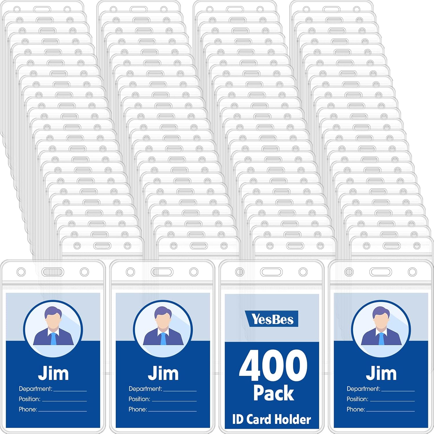 400 Pcs Vertical Badge Holders, Waterproof ID Badge Holder, Clear ID Card Holder with Resealable Zip for Proximity Cards, RFID, Credit Cards