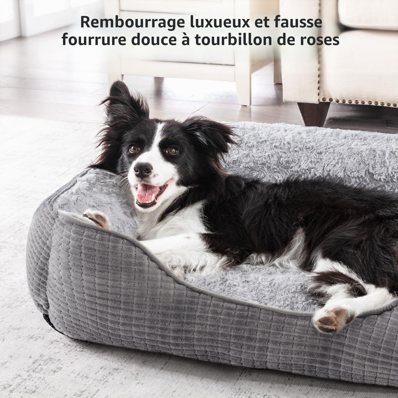 JOEJOY Panier pour Chien, Lit pour Chien Grande Taille, Panier pour Chien Lavable, Bords Rehaussés, Duveteux & Confortable, Coussin pour Chien Antidérapant, Gris XL 89x63x23cm