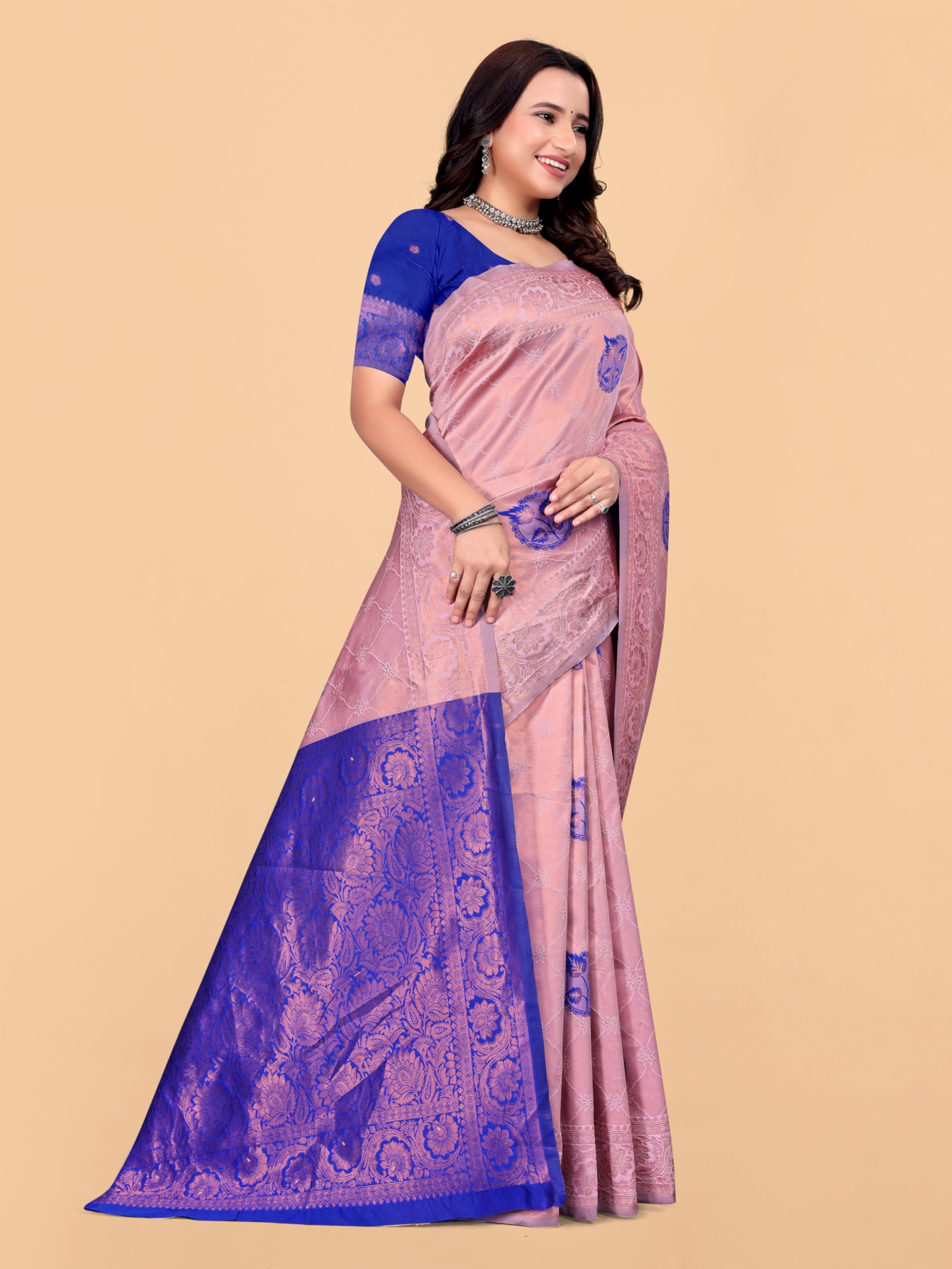 Fashion Women's Kanjivaram Style Soft Silk Banarasi Sarees With Blouse Piece For Women Pure Soft Silk Saree With Blouse Piece For Wedding product image 5