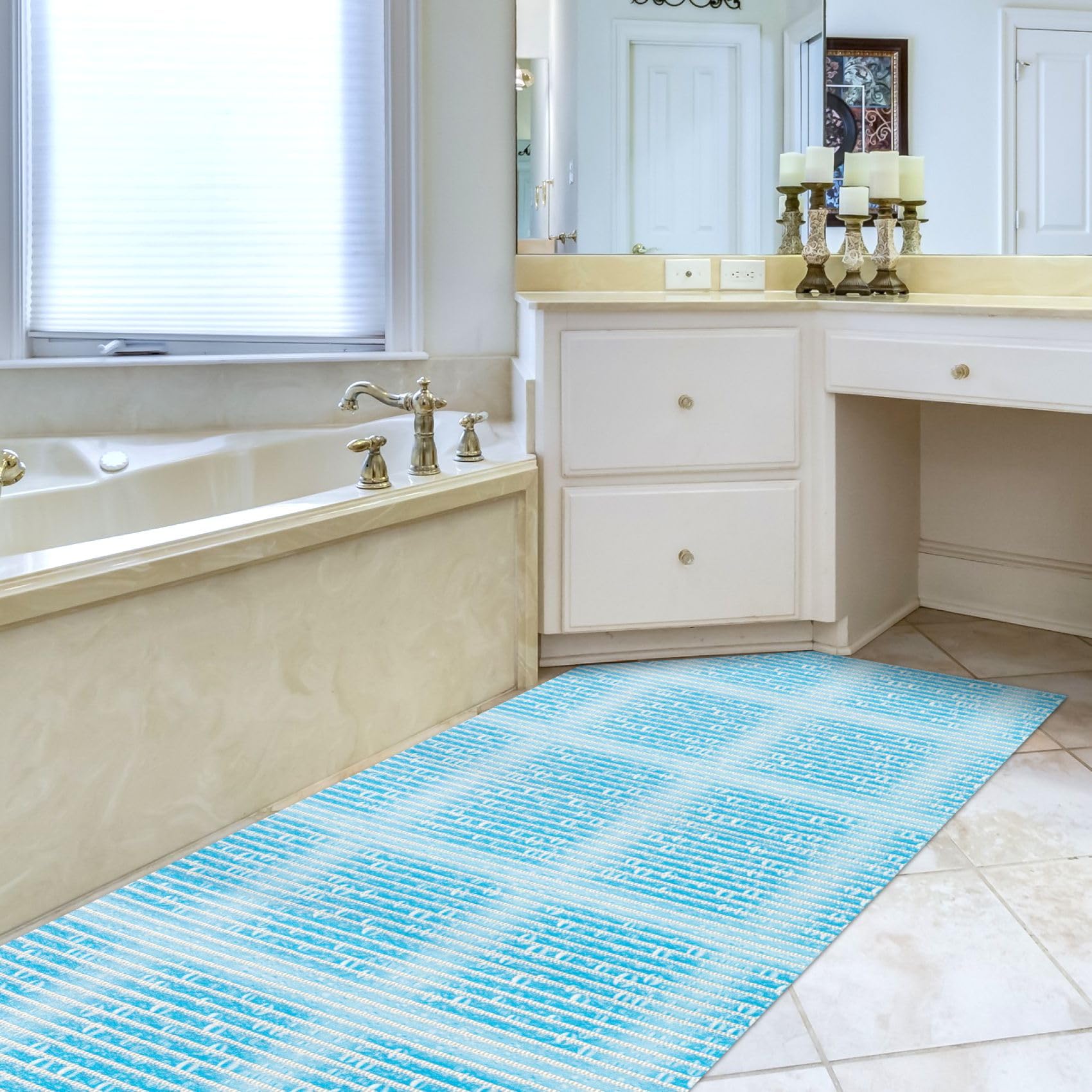 ANRO Alfombra de baño de espuma suave, antideslizante, color azul, 1000 x 65 cm (10 m)