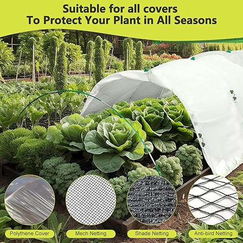 Miniatura 8 de 60 aros de jardín para camas elevadas, 10 juegos de aros de jardín de 8.5 pies de largo, aros de invernadero de fibra de vidrio sin óxido, túnel de