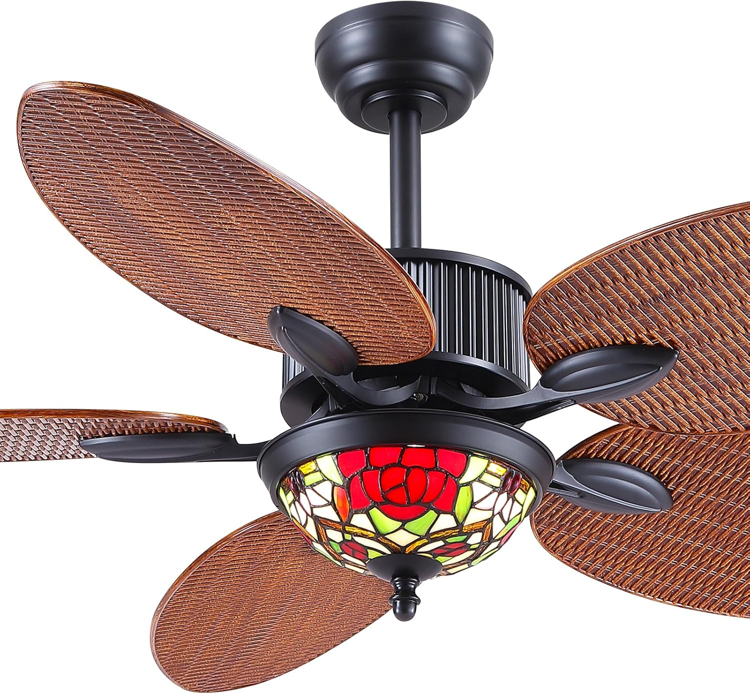 50 Inch Outdoor Waterproof Ceiling Fan with Light and Remote Control – Tropical Ceiling Fan with Palm Leaf Blades, LED Dimmable 6-Speed Settings, Tiffany Fan Light Fixture for Outdoor Patio, Gazebo Tiffany-8250
