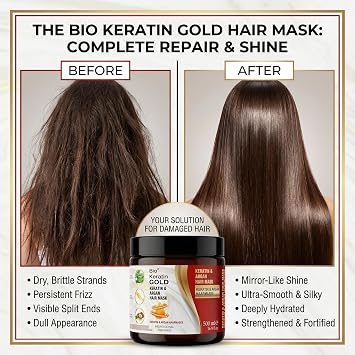 Hair Care with Argan and Horsetail Collagen, Keratin & Plant Extracts, Professional Care for Dry and Damaged Hair (Keratin & Argan Mask 500 ml)