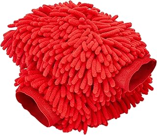 Premium Extra Large Car Wash Mitt (2-Pack) - Scratch-Free Chenille Microfiber - Ultra Absorbent Mitt for Cars, Trucks, SUVs, Boats, Motorcycles Regular Size (7.12''X10.14'') (Red)