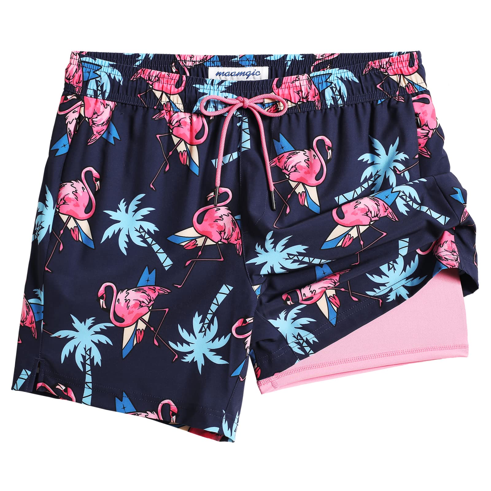 maamgic Mens Swim Trunks with Compression Liner 5 Inch Quick Dry for Beach