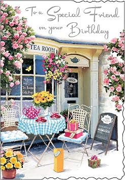 Jonny Javelin Birthday Card for a Special Friend, Floral Tea Room Design