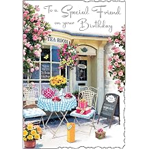 Jonny Javelin Special Friend Birthday Card - Floral Tea Rooms Design, Luxurious Finish - Women's Birthday Card