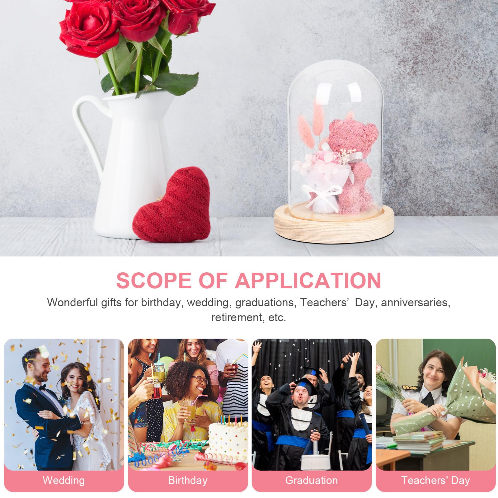 Tofficu Adorno de Flores Preservadas con Oso de Vidrio Decoración Compacta para Escritorio Regalo para Profesoras Día del Maestro San Valentín y Aniversarios