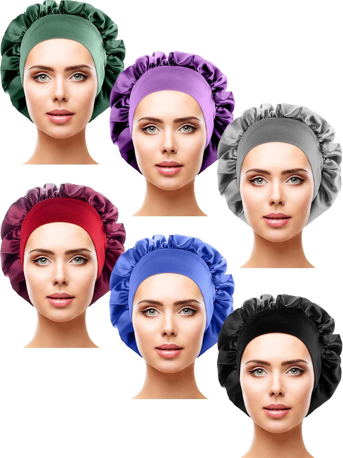 6 Pieces Satin Sleep Cap Elastic Wide Band Hat Night Sleeping Head for Good Sleeping