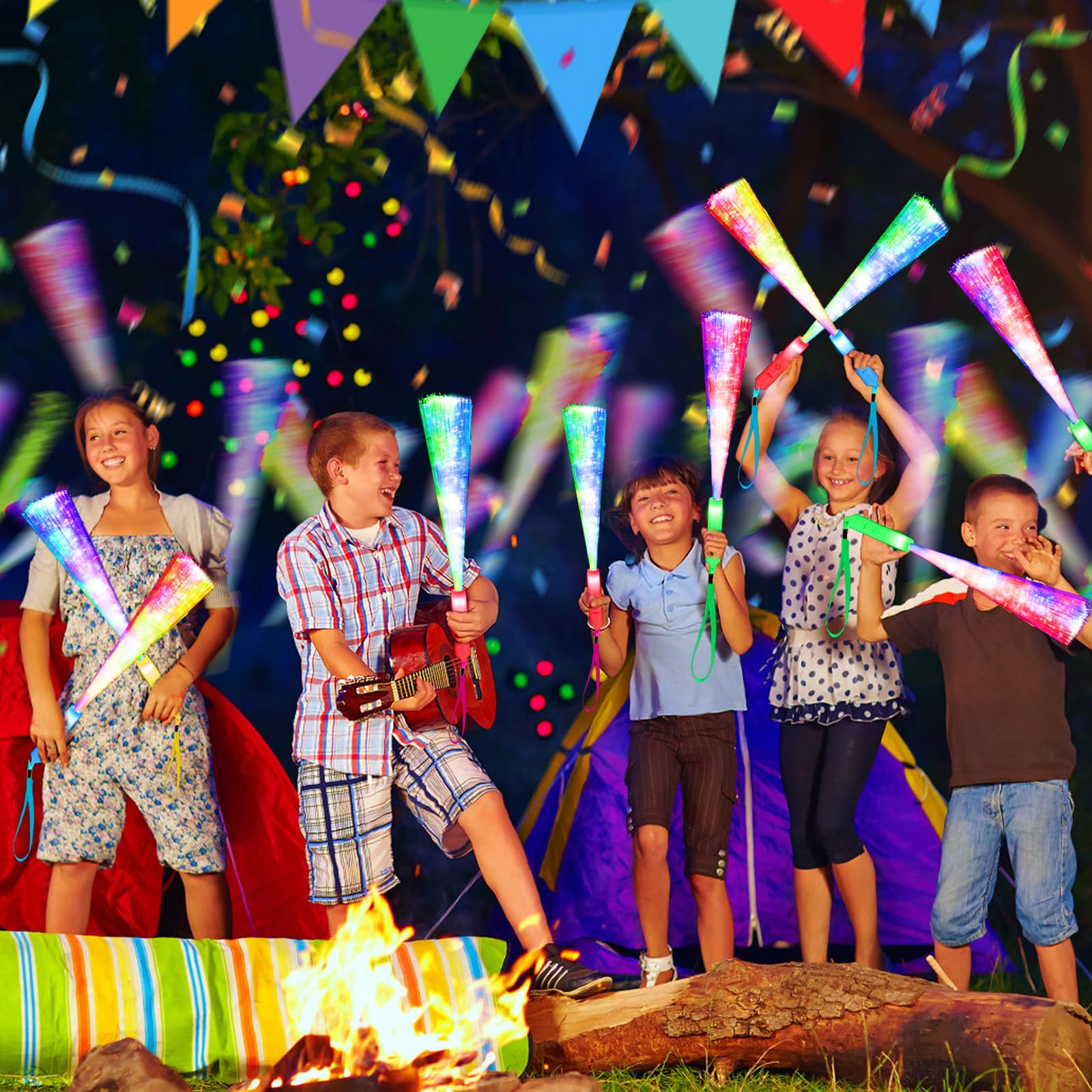 SHQDD 200 Stück leuchtende Glasfaserstäbe, LED-Lichtstäbe, leuchtet im Dunkeln, Partyzubehör, Glasfaserstäbe für Hochzeiten, Geburtstage und Veranstaltungen, blinkende LED-Partygeschenke, bunte