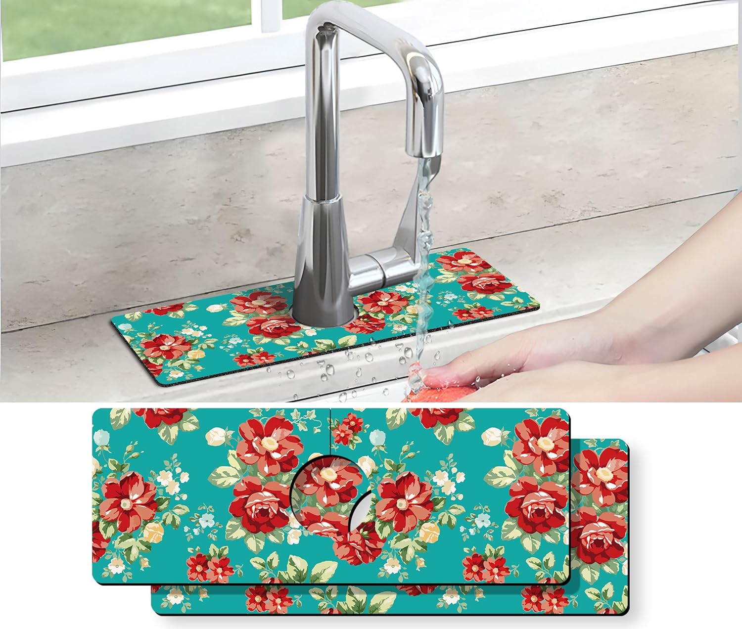 Kitchen Sink Splash Guard Faucet Mat 2 PC Super Absorbent Fast Drying Mat Sink