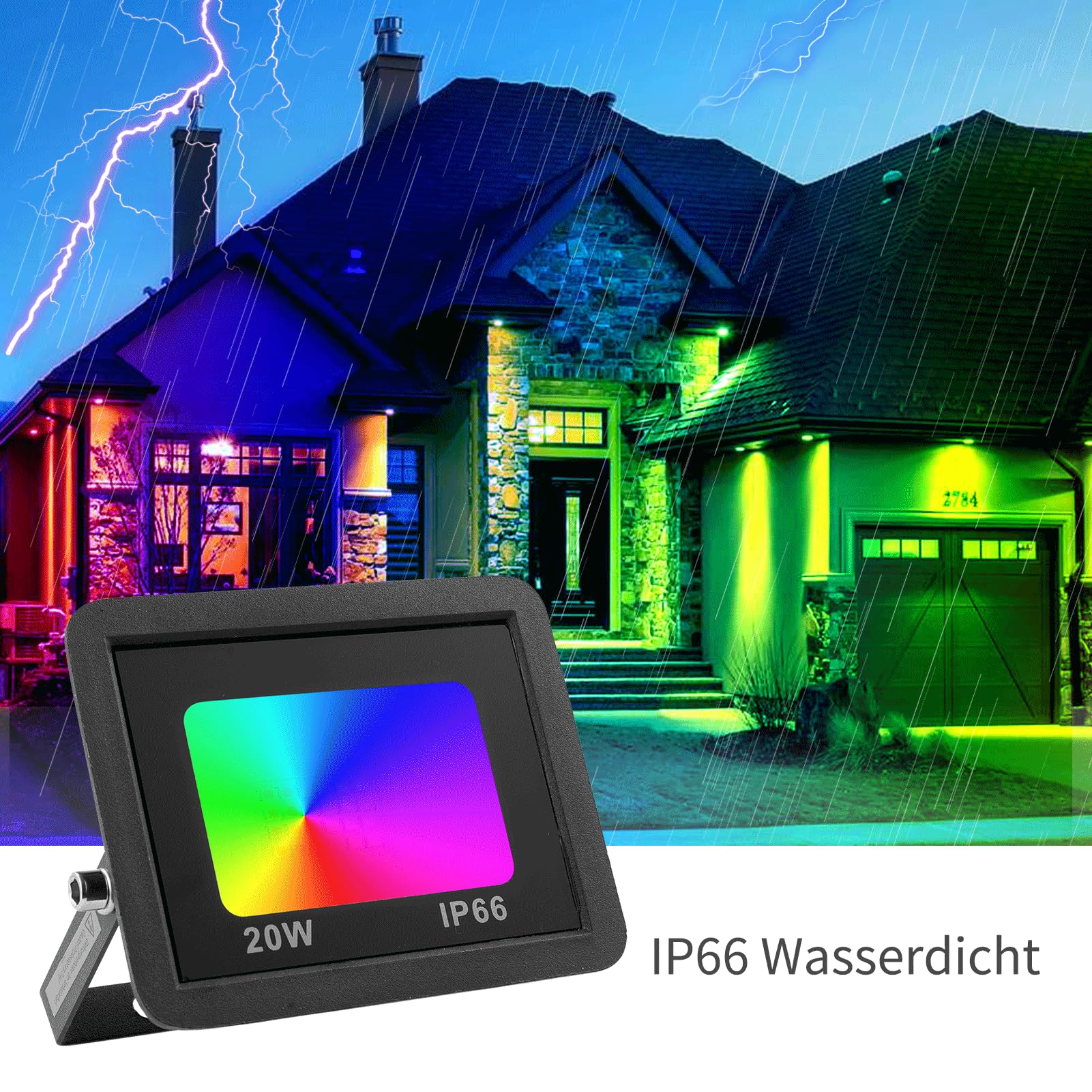 50W RGB LED Strahler Außen Mit Fernbedienung 4 PACK, 4 Modi 16 Farben Memory-Funktion RGB Strahler, IP66 Wasserdicht LED Flutlicht, RGBW-Farbwechsel LED Scheinwerfer
