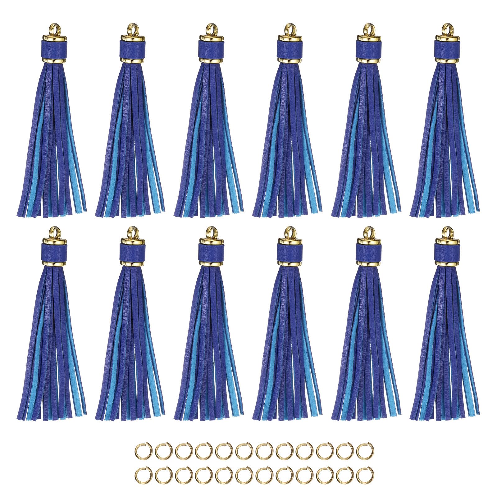 Pompons en cuir synthétique bleu uxcell de 10,9 cm avec anneaux pour bijoux et sacs - Lot de 12